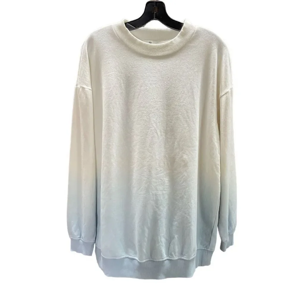 BP Sweatshirt Dip Dye Crew Neck Blue White Ribbed Cuffs Hem Long Sleeve Women XL